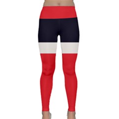 Navy Blue With Red Lightweight Velour Classic Yoga Leggings by tmsartbazaar