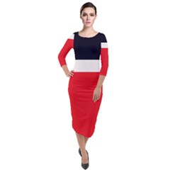 Navy Blue With Red Quarter Sleeve Midi Velour Bodycon Dress by tmsartbazaar