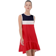 Navy Blue With Red Frill Swing Dress by tmsartbazaar