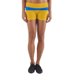 Bright Yellow With Blue Yoga Shorts by tmsartbazaar