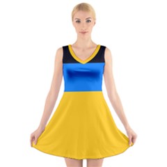 Bright Yellow With Blue V-neck Sleeveless Dress by tmsartbazaar