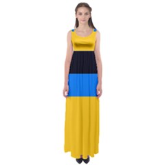 Bright Yellow With Blue Empire Waist Maxi Dress by tmsartbazaar