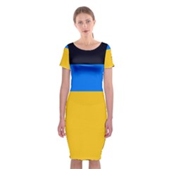 Bright Yellow With Blue Classic Short Sleeve Midi Dress by tmsartbazaar