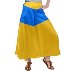 Bright Yellow With Blue Satin Palazzo Pants by tmsartbazaar