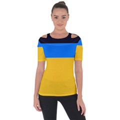 Bright Yellow With Blue Shoulder Cut Out Short Sleeve Top by tmsartbazaar