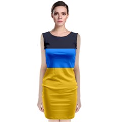 Bright Yellow With Blue Sleeveless Velvet Midi Dress by tmsartbazaar