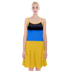 Bright Yellow With Blue Spaghetti Strap Velvet Dress by tmsartbazaar