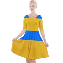 Bright Yellow With Blue Quarter Sleeve A-line Dress by tmsartbazaar