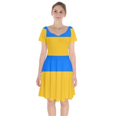 Bright Yellow With Blue Short Sleeve Bardot Dress by tmsartbazaar