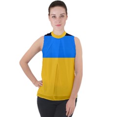 Bright Yellow With Blue Mock Neck Chiffon Sleeveless Top by tmsartbazaar