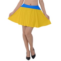 Bright Yellow With Blue Velvet Skater Skirt by tmsartbazaar