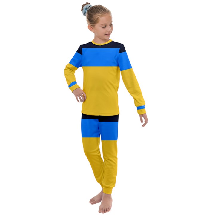 Bright Yellow With Blue Kids  Long Sleeve Set 