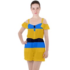 Bright Yellow With Blue Ruffle Cut Out Chiffon Playsuit by tmsartbazaar