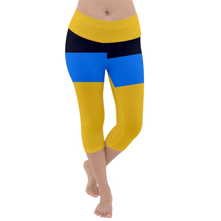 Bright Yellow With Blue Lightweight Velour Capri Yoga Leggings