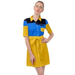 Bright Yellow With Blue Belted Shirt Dress by tmsartbazaar