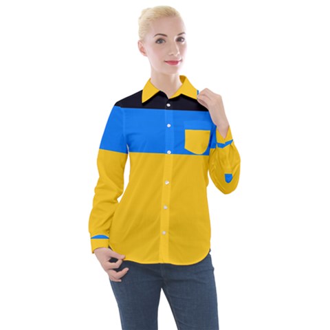 Bright Yellow With Blue Women s Long Sleeve Pocket Shirt by tmsartbazaar