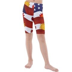 Flage Save Usa Corona Kids  Mid Length Swim Shorts by HermanTelo