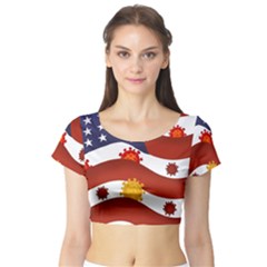 Flage Save Usa Corona Short Sleeve Crop Top by HermanTelo