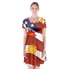 Flage Save Usa Corona Short Sleeve V-neck Flare Dress by HermanTelo