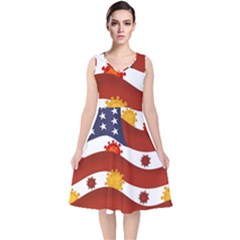 Flage Save Usa Corona V-neck Midi Sleeveless Dress  by HermanTelo