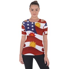 Flage Save Usa Corona Shoulder Cut Out Short Sleeve Top by HermanTelo