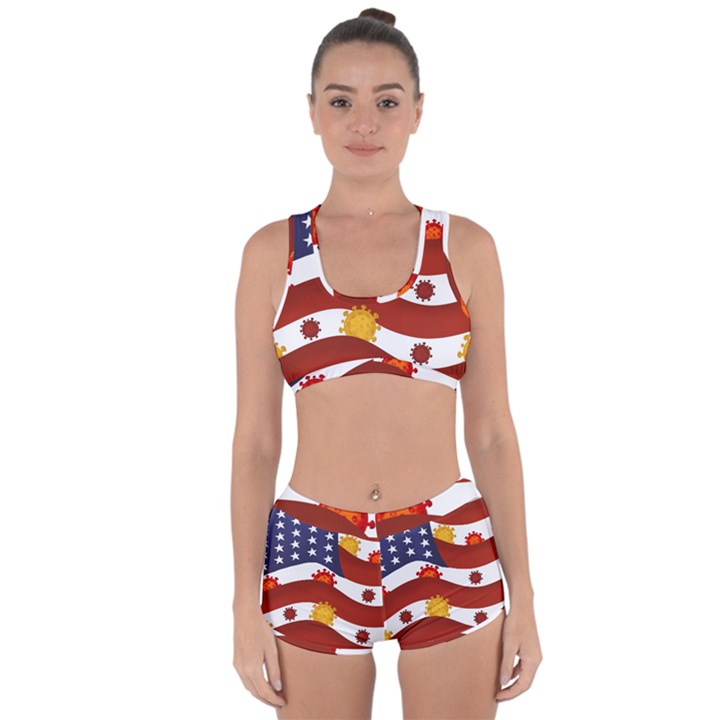 Flage Save Usa Corona Racerback Boyleg Bikini Set