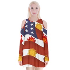 Flage Save Usa Corona Velvet Long Sleeve Shoulder Cutout Dress by HermanTelo