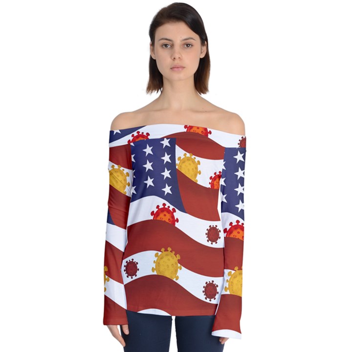 Flage Save Usa Corona Off Shoulder Long Sleeve Top