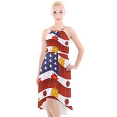 Flage Save Usa Corona High-low Halter Chiffon Dress  by HermanTelo