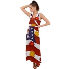 Flage Save Usa Corona V-neck Chiffon Maxi Dress