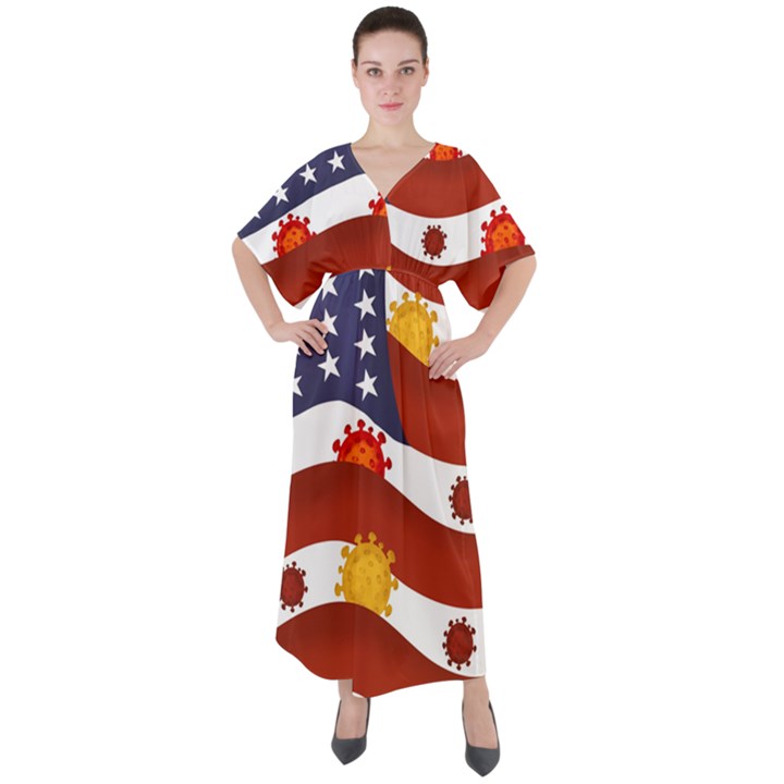 Flage Save Usa Corona V-Neck Boho Style Maxi Dress