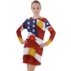 Flage Save Usa Corona Long Sleeve Hoodie Dress