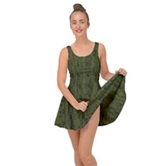 Army Green Color Batik Inside Out Casual Dress by SpinnyChairDesigns