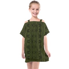 Army Green Color Batik Kids  One Piece Chiffon Dress by SpinnyChairDesigns