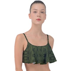 Army Green Color Batik Frill Bikini Top by SpinnyChairDesigns