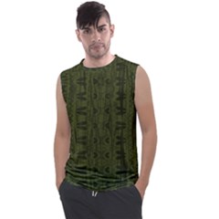 Army Green Color Batik Men s Regular Tank Top