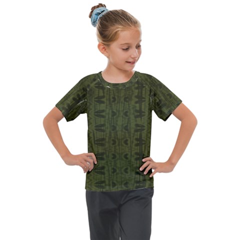 Army Green Color Batik Kids  Mesh Piece Tee by SpinnyChairDesigns