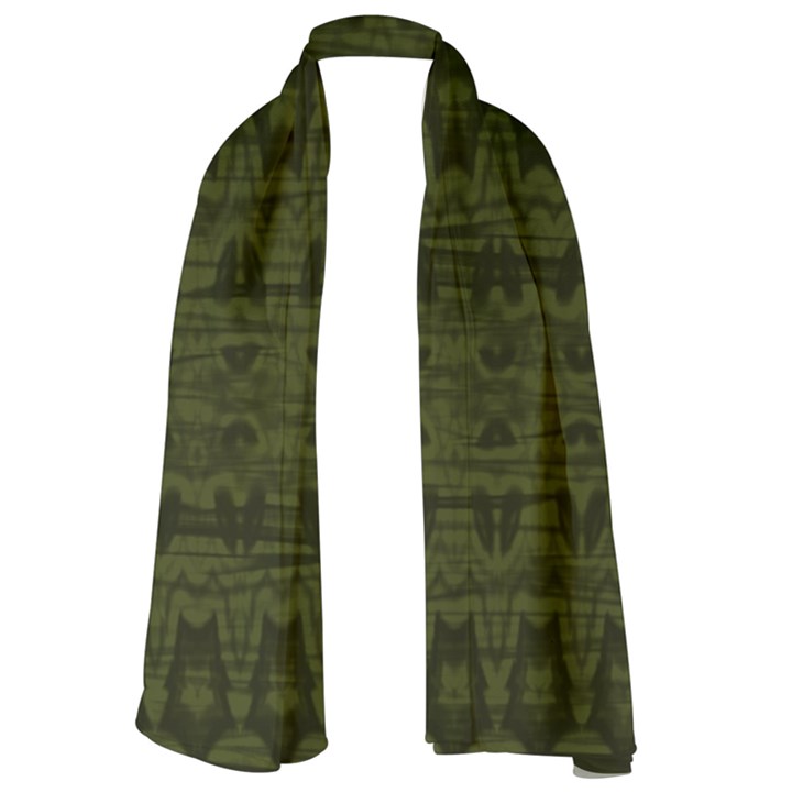 Army Green Color Batik Long Sheer Chiffon Scarf 