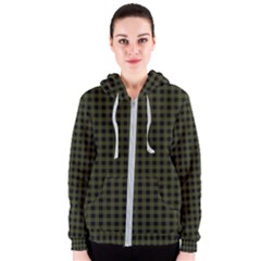 Army Green Black Buffalo Plaid Women s Zipper Hoodie by SpinnyChairDesigns