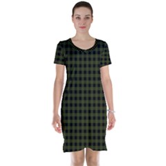 Army Green Black Buffalo Plaid Short Sleeve Nightdress by SpinnyChairDesigns