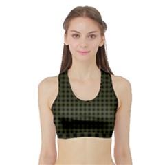 Army Green Black Buffalo Plaid Sports Bra With Border by SpinnyChairDesigns