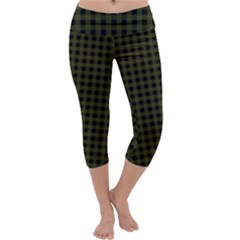 Army Green Black Buffalo Plaid Capri Yoga Leggings by SpinnyChairDesigns