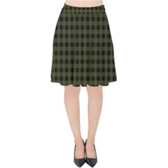 Army Green Black Buffalo Plaid Velvet High Waist Skirt by SpinnyChairDesigns