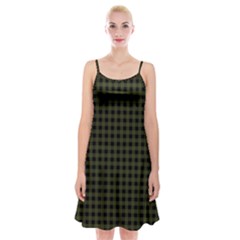 Army Green Black Buffalo Plaid Spaghetti Strap Velvet Dress by SpinnyChairDesigns