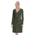 Army Green Black Buffalo Plaid Long Sleeve Velvet Front Wrap Dress View1