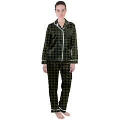 Army Green Black Buffalo Plaid Satin Long Sleeve Pyjamas Set by SpinnyChairDesigns