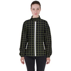 Army Green Black Buffalo Plaid Women s High Neck Windbreaker by SpinnyChairDesigns