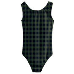 Army Green Black Buffalo Plaid Kids  Cut-out Back One Piece Swimsuit by SpinnyChairDesigns