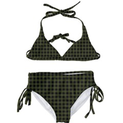 Army Green Black Buffalo Plaid Kids  Classic Bikini Set by SpinnyChairDesigns