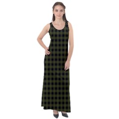 Army Green Black Buffalo Plaid Sleeveless Velour Maxi Dress by SpinnyChairDesigns